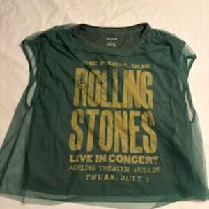 Pilcro Anthropologie Rolling Stones boxy graphic t-shirt with tulle overlay